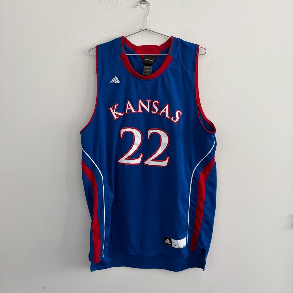 Adidas Kansas Jayhawks Basketball Jersey Blue Red 22 Mens Large
